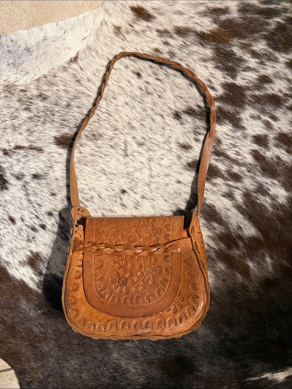 Hand-Tooled Leather Bag in Tan